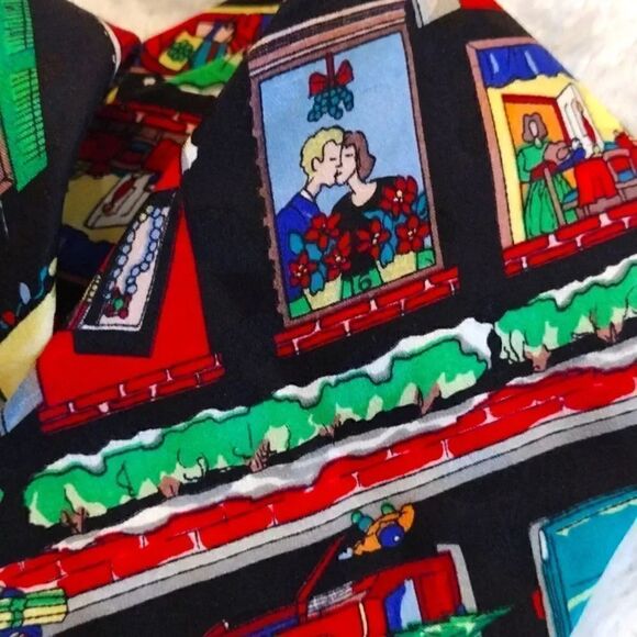 VTG 90s Nicole Miller Christmas In The City Print Hand Sewn Silk Neck Tie - Picture 5 of 14